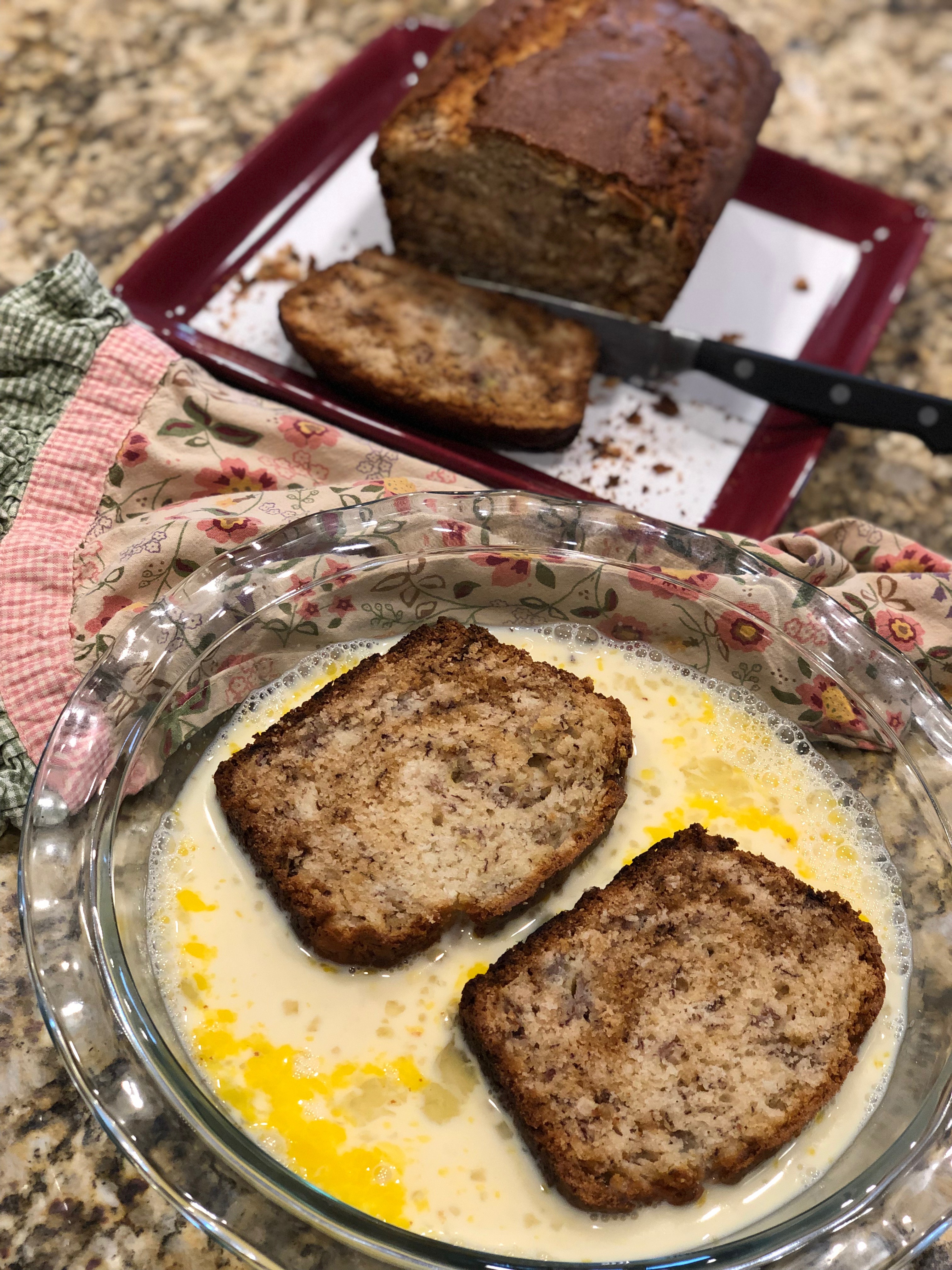 banana bread french toast prep