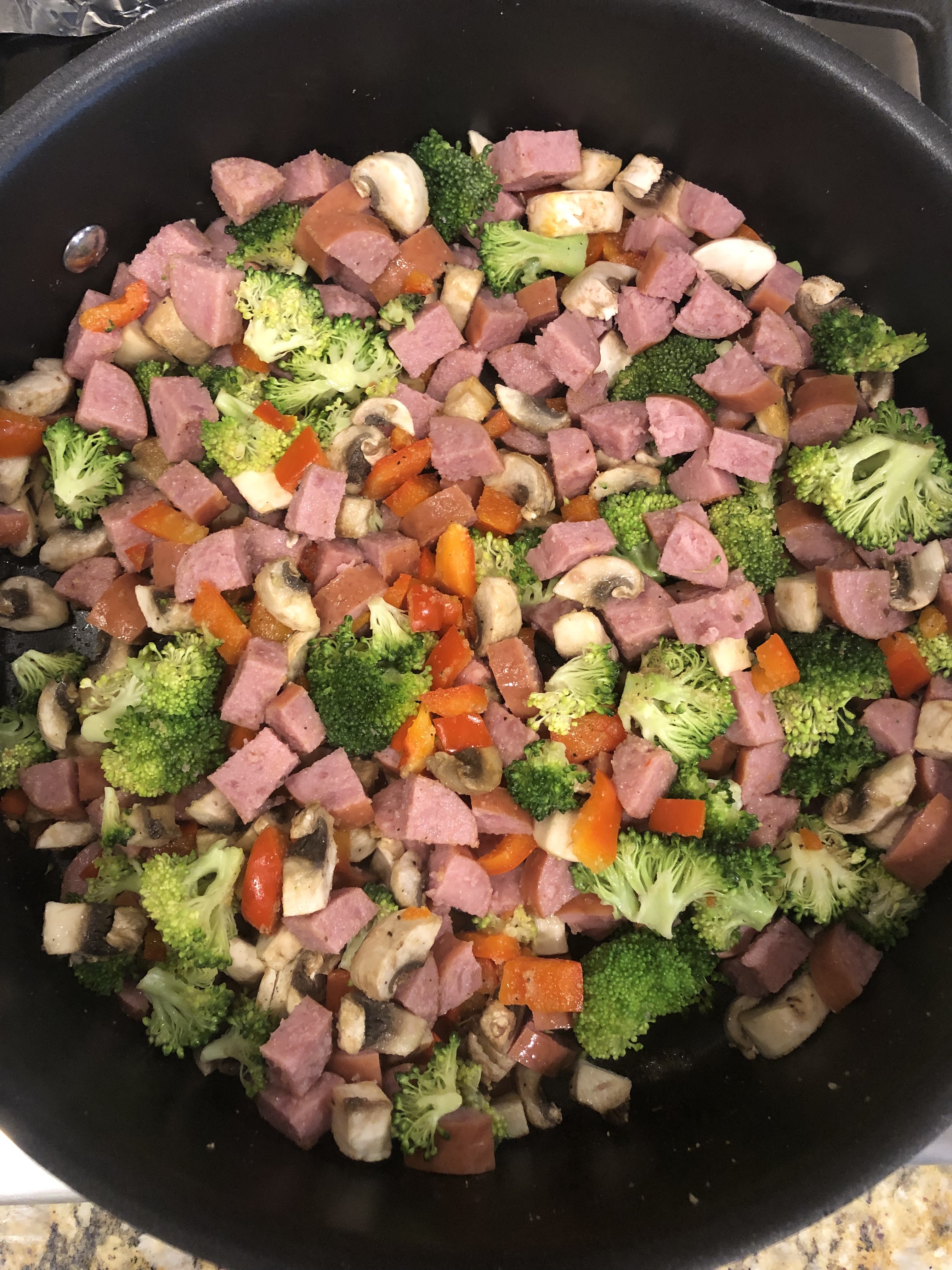 sausage and veggies in skillet